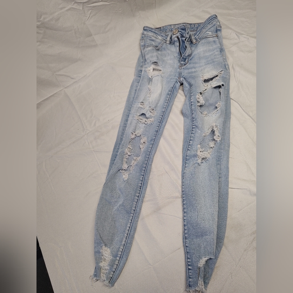 American Eagle Outfitters Light Blue Ripped Skinny Jeans